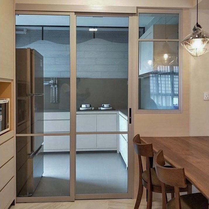 2. Contemporary Sliding Glass Divider - kitchen and living room divider ideas