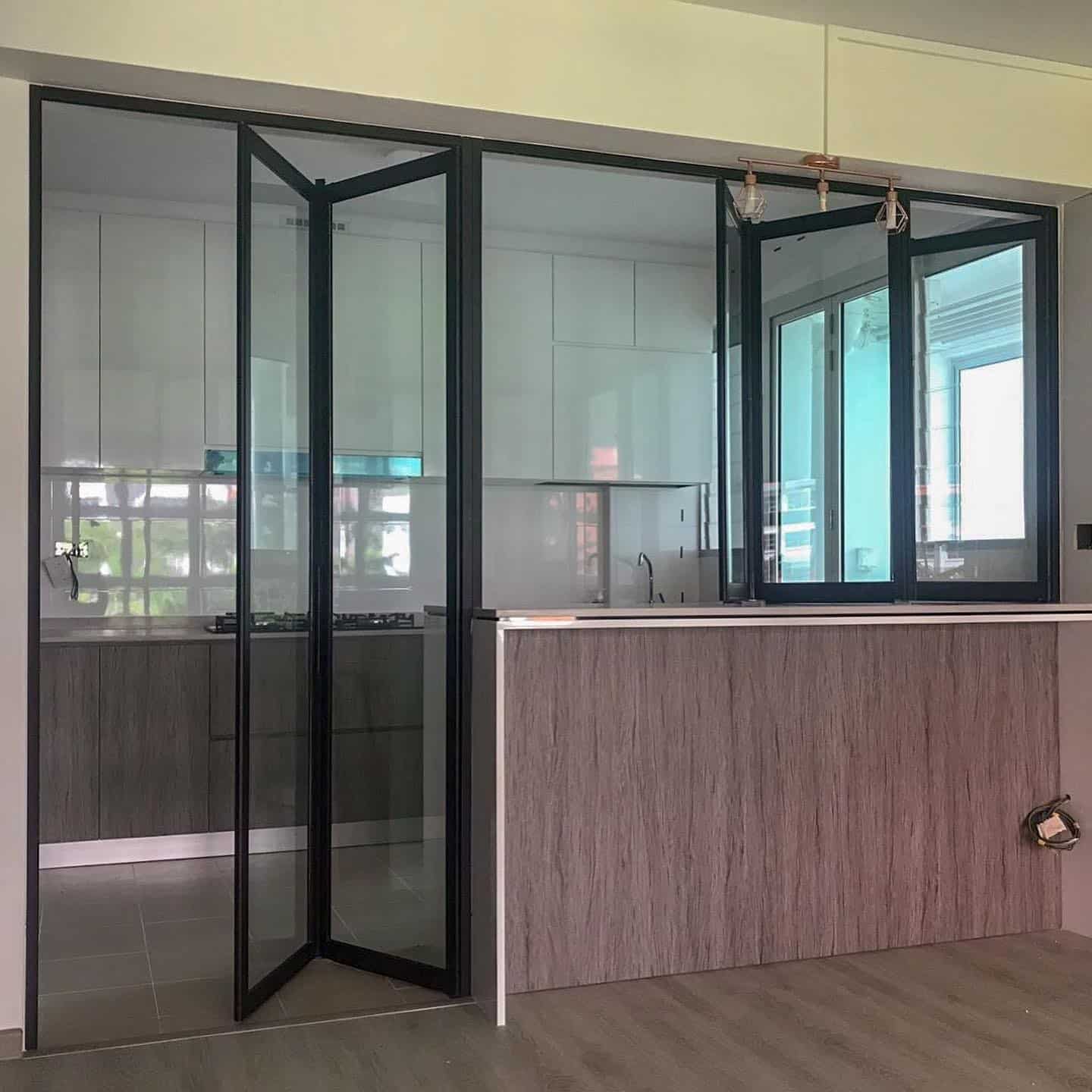 5. Foldable Glass Kitchen Divider - kitchen and living room divider ideas