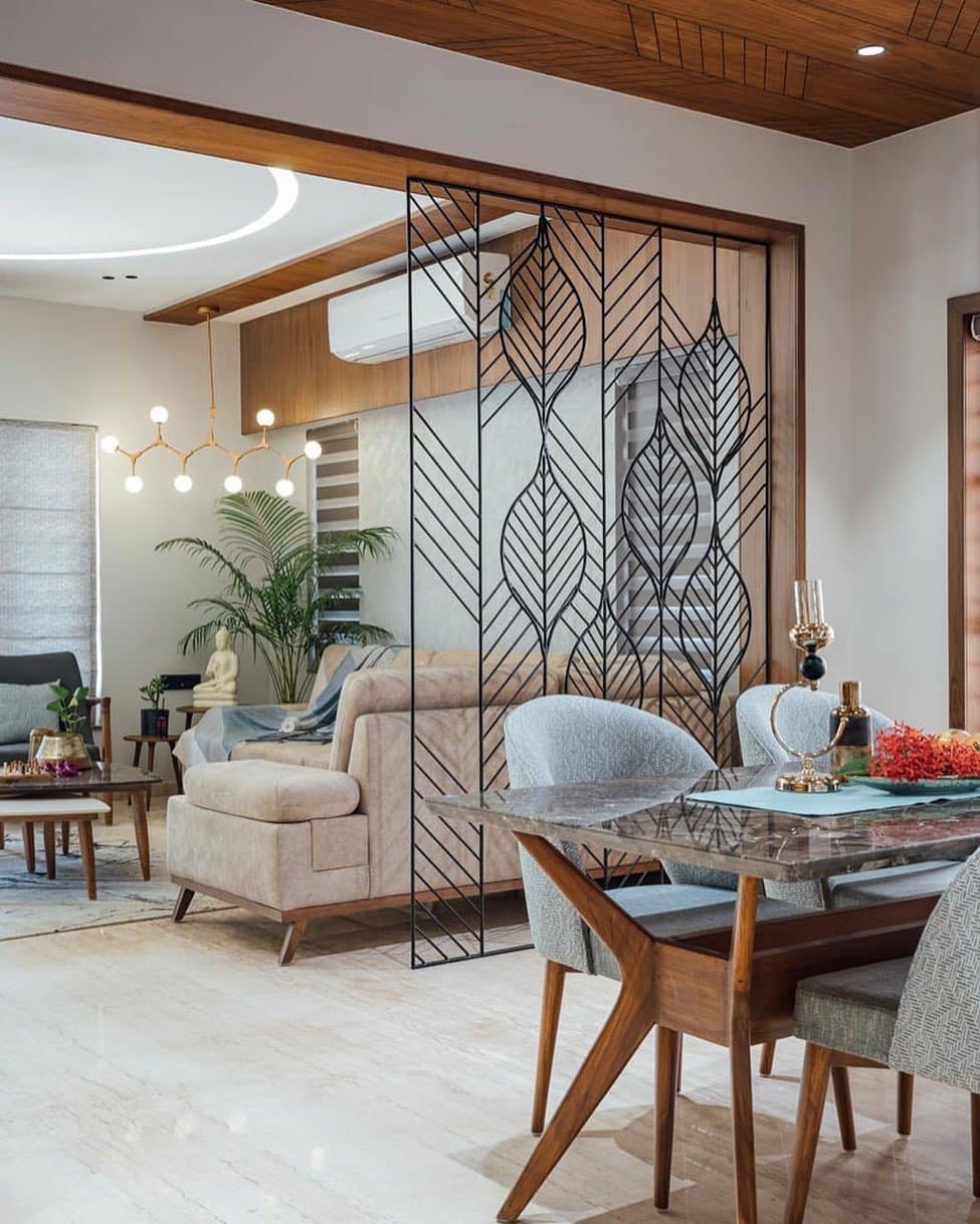 10. Artistic Metal Leaf Partition - kitchen and living room divider ideas