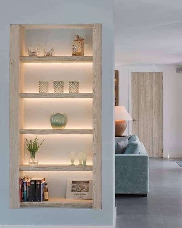 14. Built-In Display Divider - kitchen and living room divider ideas