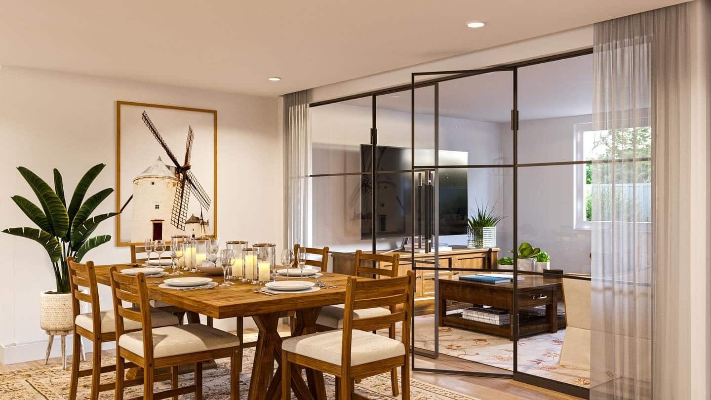15. Framed Glass Partition with Sheer Elegance - kitchen and living room divider ideas