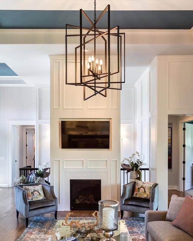 1. Geometric Grace in Warm Neutrals - living room chandelier ideas