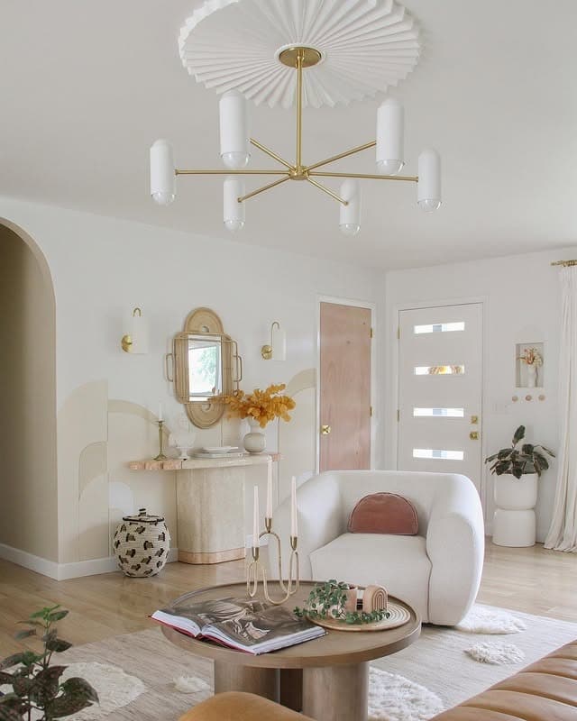 11. Soft Modern Chic in Ivory and Gold - living room chandelier ideas
