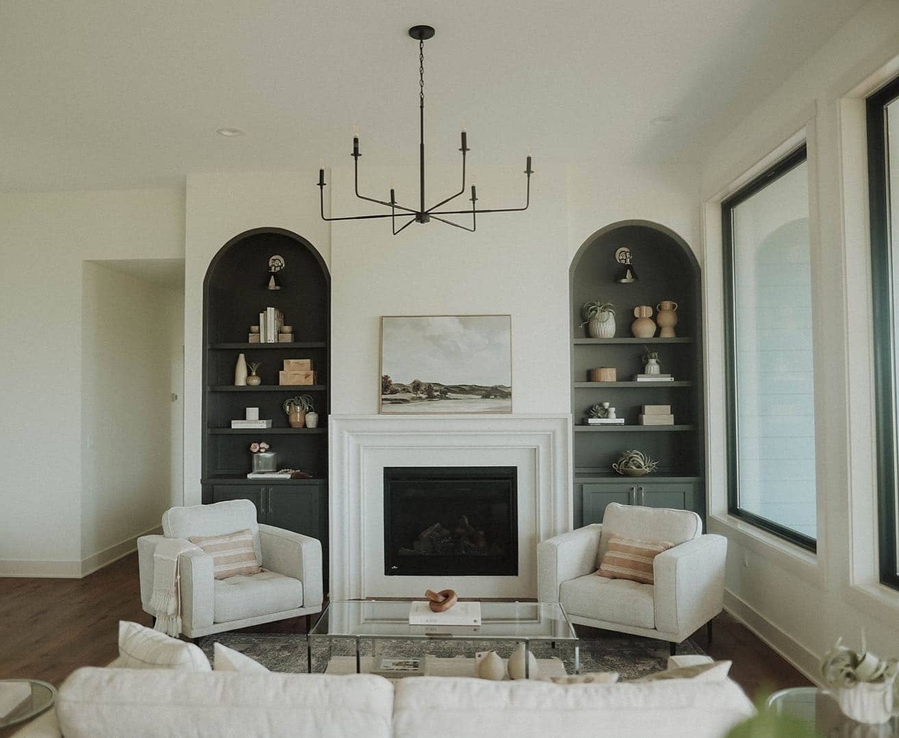 14. Modern Balance in Soft Neutrals - living room chandelier ideas