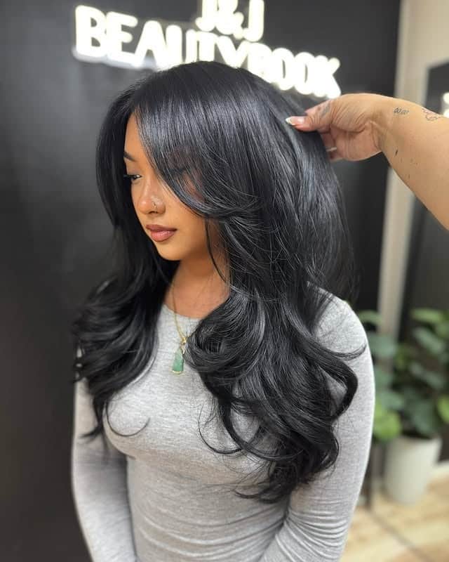 4. Silky Jet-Black Butterfly Cut with Airy Texture - Butterfly Haircut for Women