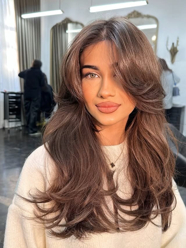 5. Soft Mocha Butterfly Layers with Face Framing Flow - Butterfly Haircut for Women