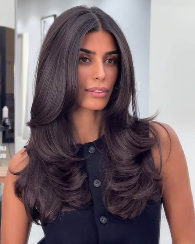 6. Rich Chocolate Butterfly Haircut with Sleek Definition - Butterfly Haircut for Women