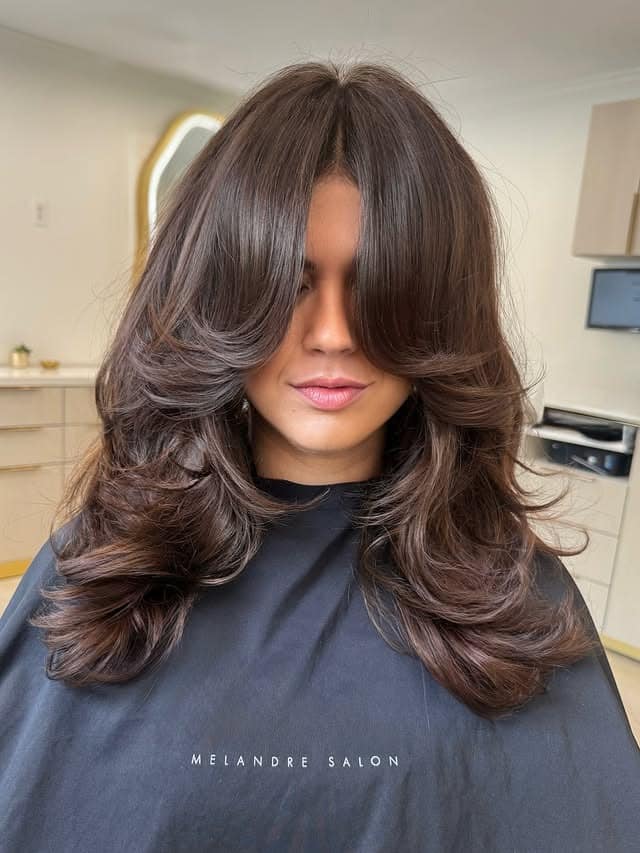 8. Butterfly Blowout with Deep Cocoa Shine - Butterfly Haircut for Women