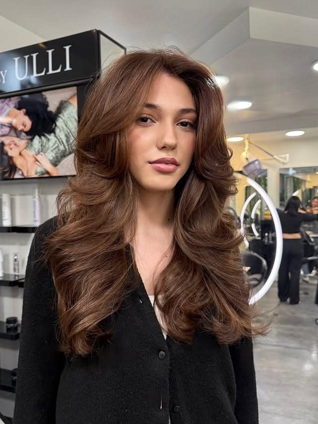 10. Cinnamon Brown Butterfly Cut with Full Volume Lift - Butterfly Haircut for Women