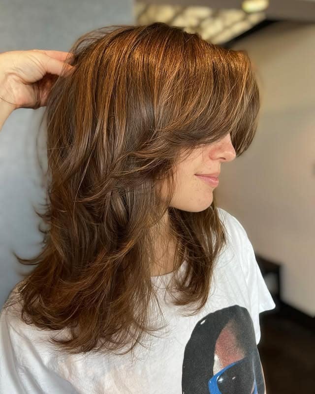 14. Textured Butterfly Cut in Light Chestnut Brown - Butterfly Haircut for Women