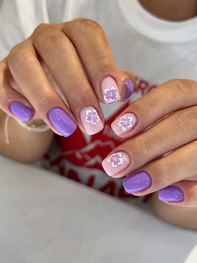2. Violet Bloom Garden Nails - simple floral nail ideas