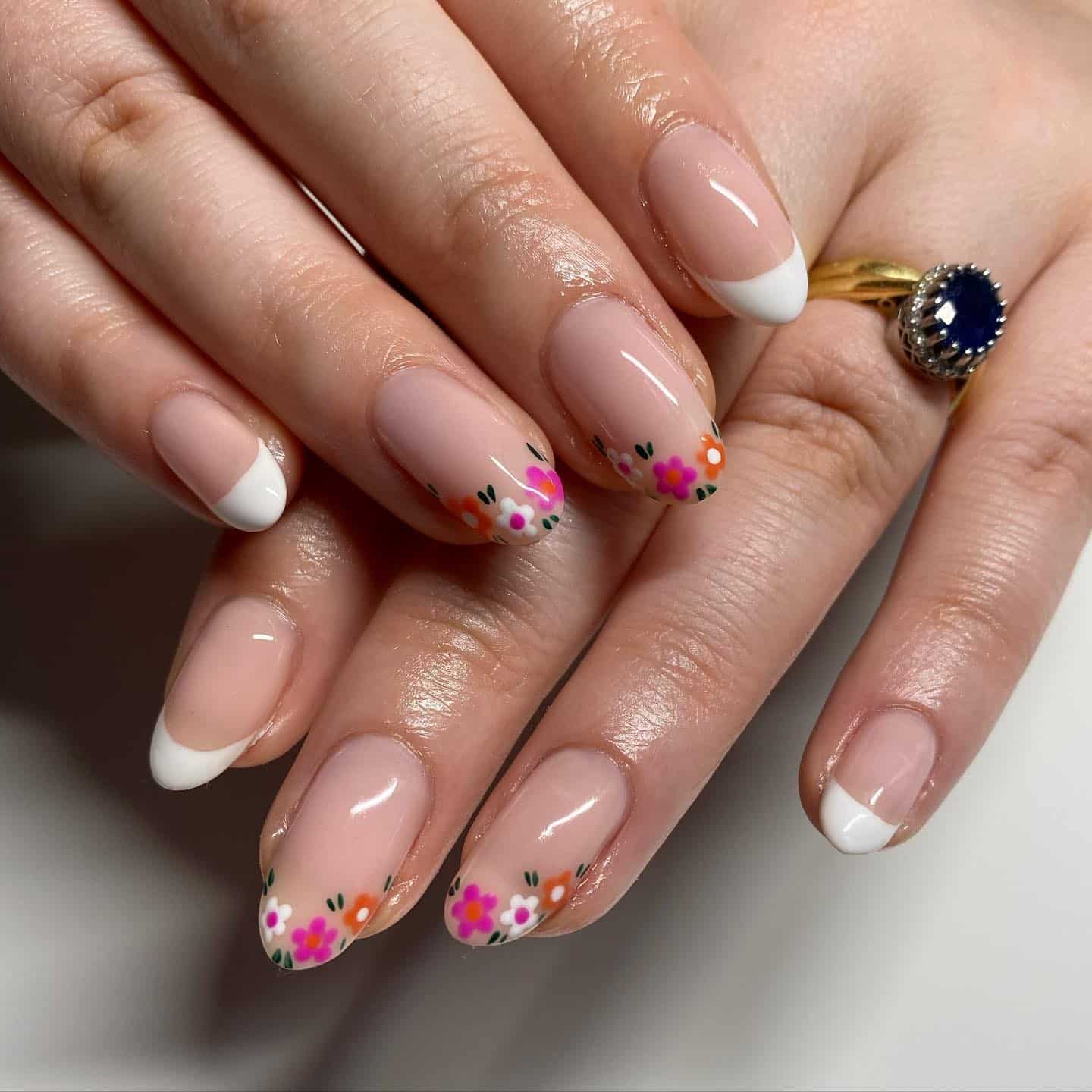 6. French Garden Tips - simple floral nail ideas