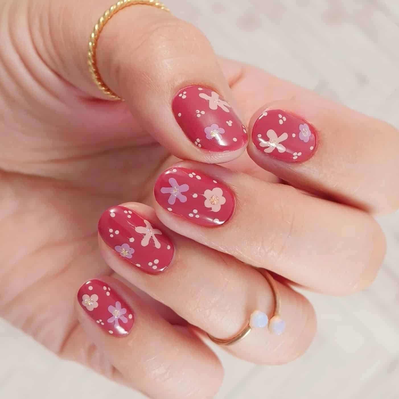8. Cherry Blossom Meadow - simple floral nail ideas