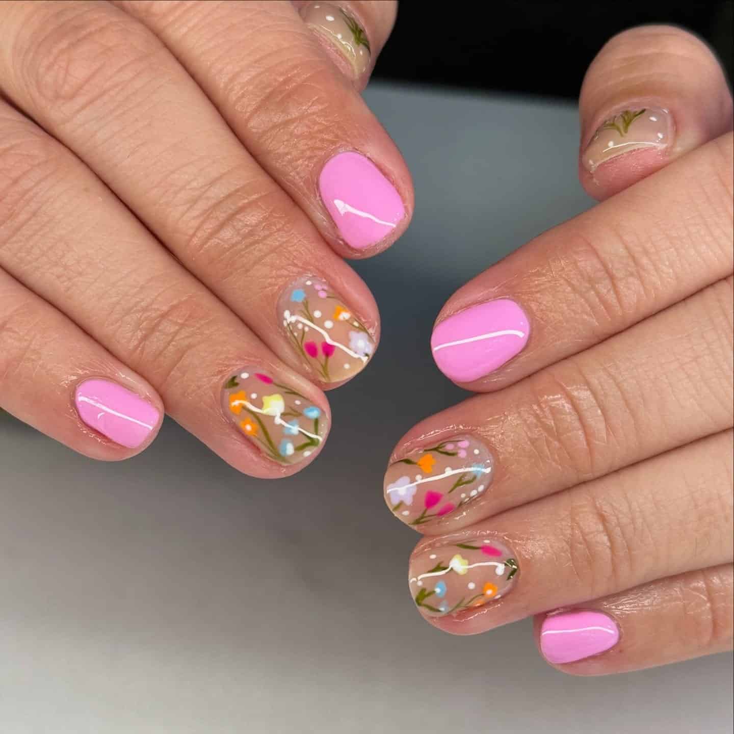 15. Spring Garden Accent Nails - simple floral nail ideas