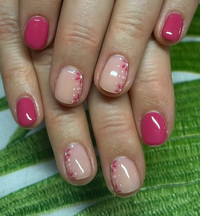 21. Berry Accent Dot Nails - simple floral nail ideas