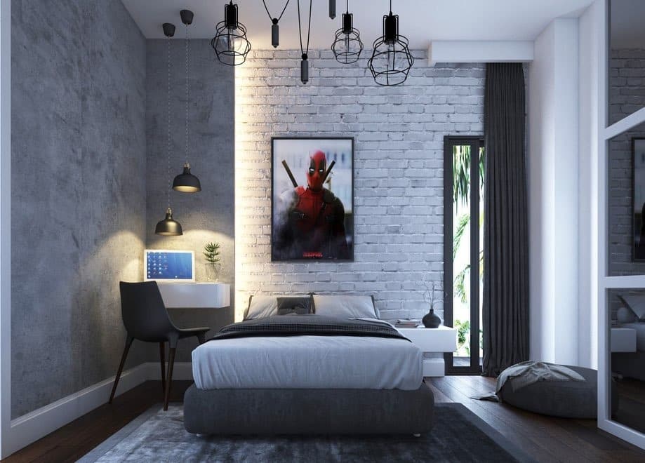 5. Urban Loft Grays with Industrial Lines - grayscale bedroom ideas