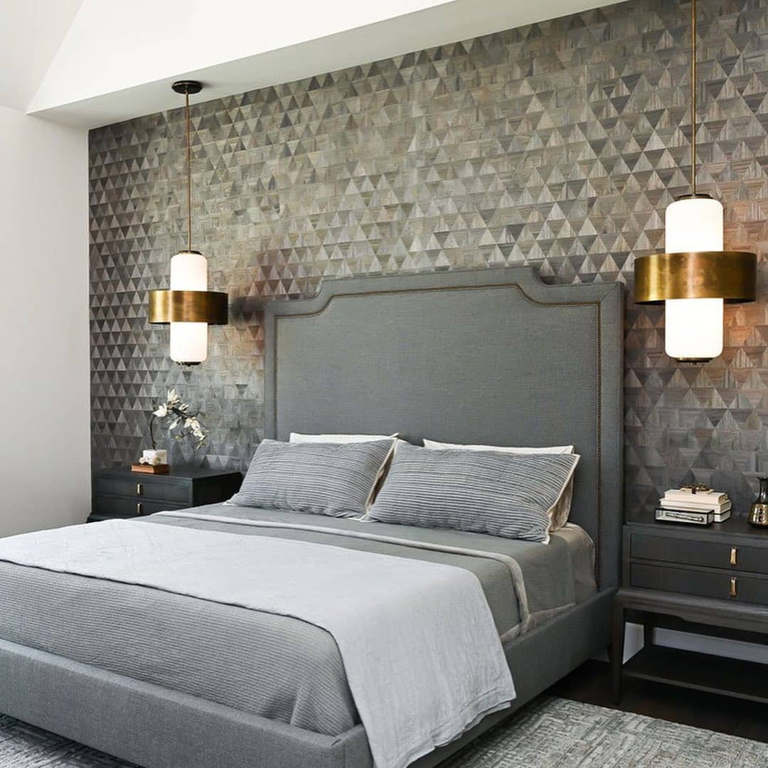 7. Geometric Texture in Slate and Soft Steel - grayscale bedroom ideas
