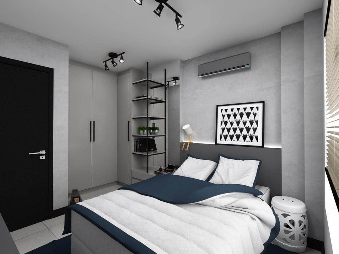 9. Compact Modern Bedroom in Cool Stone Grays - grayscale bedroom ideas