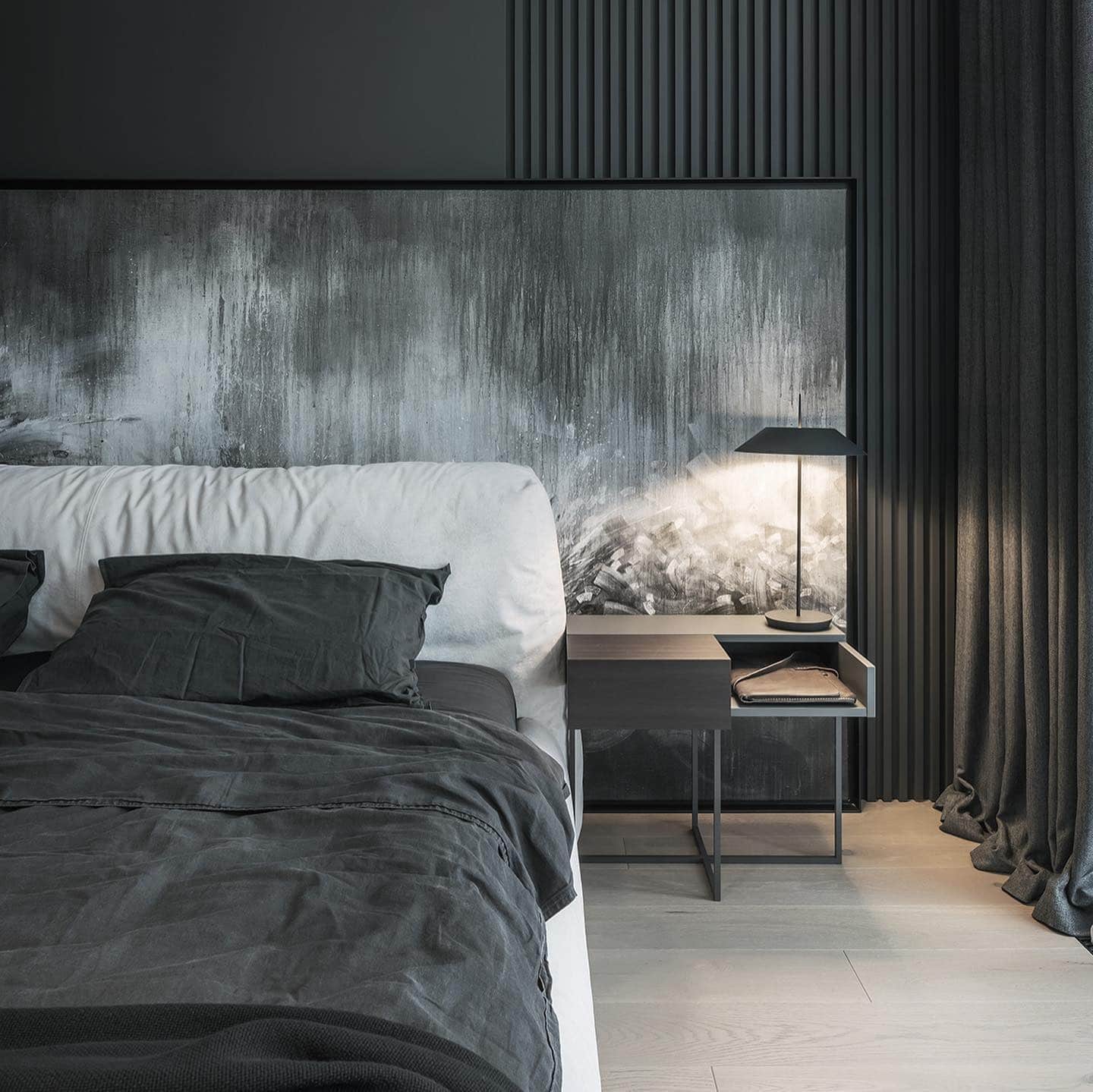 10. Moody Artistic Grayscale with Deep Charcoal Layers - grayscale bedroom ideas