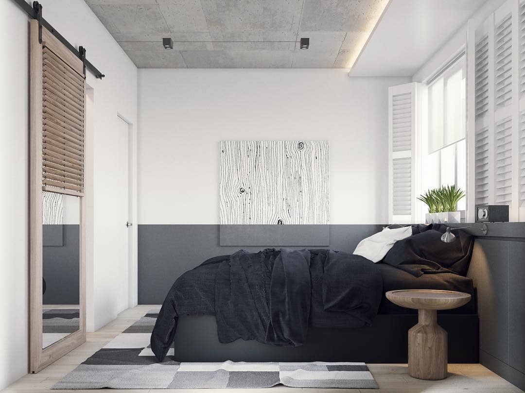 20. Two-Tone Modern Gray with Concrete Detail - grayscale bedroom ideas