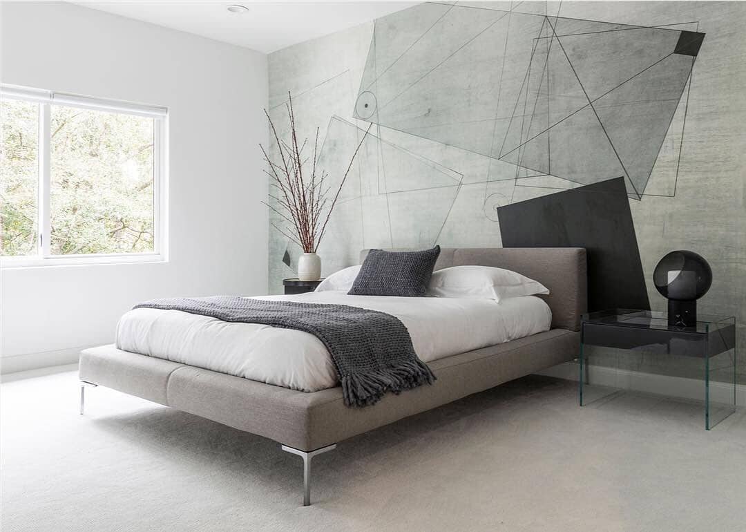 21. Abstract Gray Geometry with Soft Modern Lines - grayscale bedroom ideas
