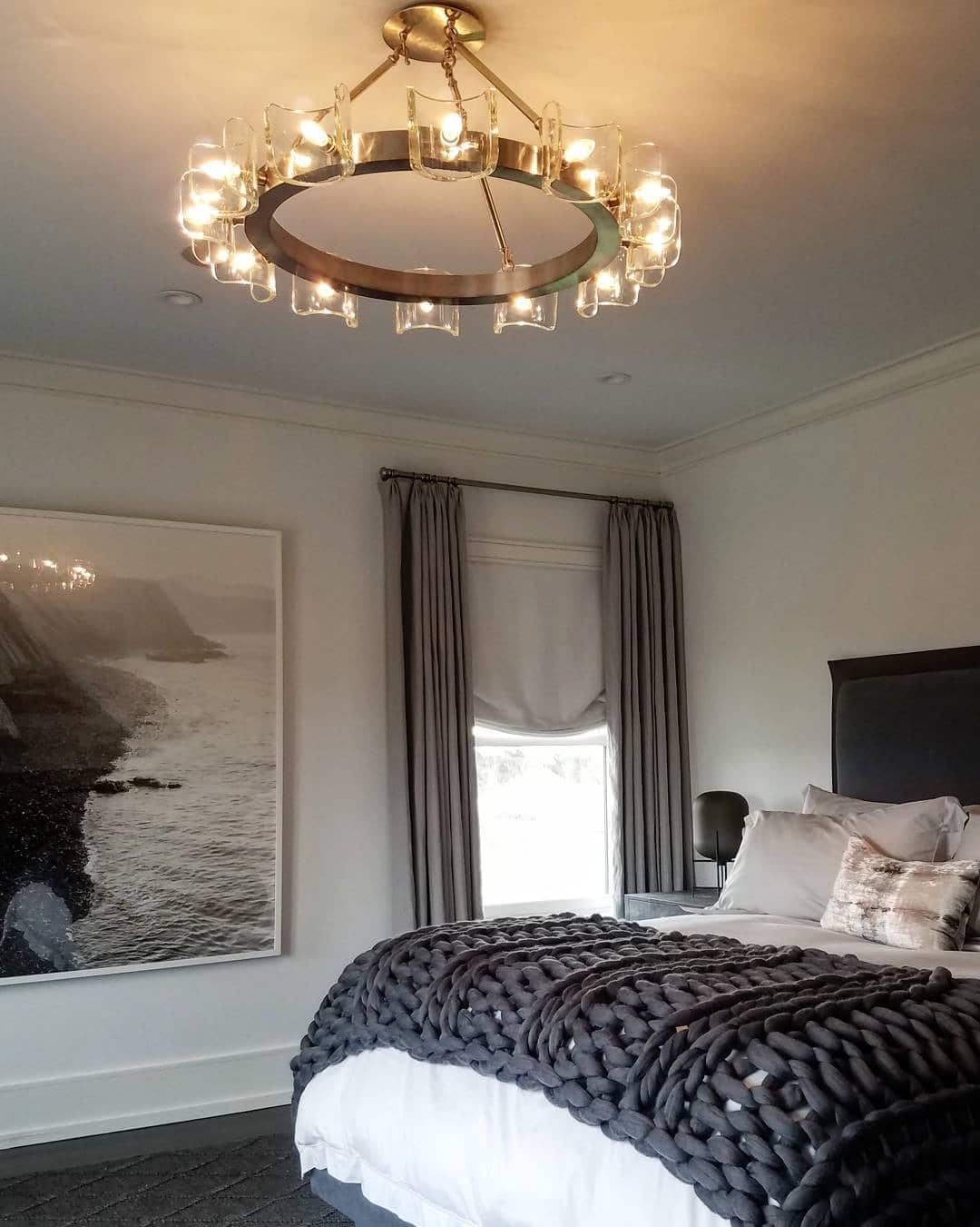 13. Soft Gray Bedroom with Chunky Knit Texture - gray, black and white bedroom ideas