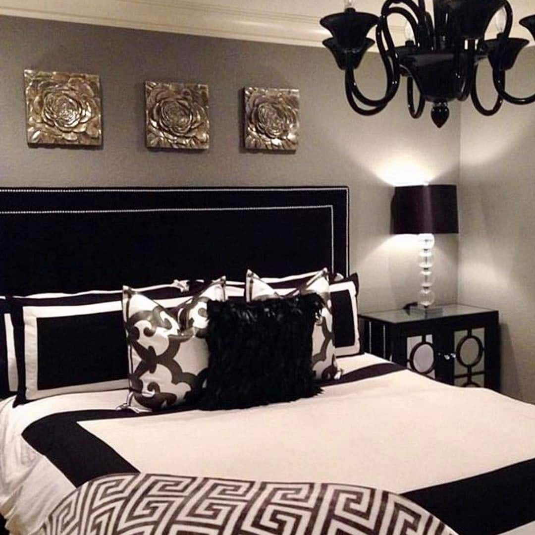 14. Black and Silver Bedroom with Polished Drama - gray, black and white bedroom ideas