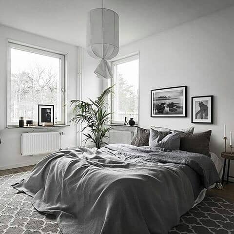 17. Scandinavian Gray Bedroom with Relaxed Textures - gray, black and white bedroom ideas