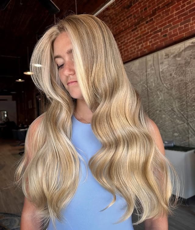 14. Classic Sandy Gold Blonde with Long Sculpted Waves - Sandy Blonde Hair Color