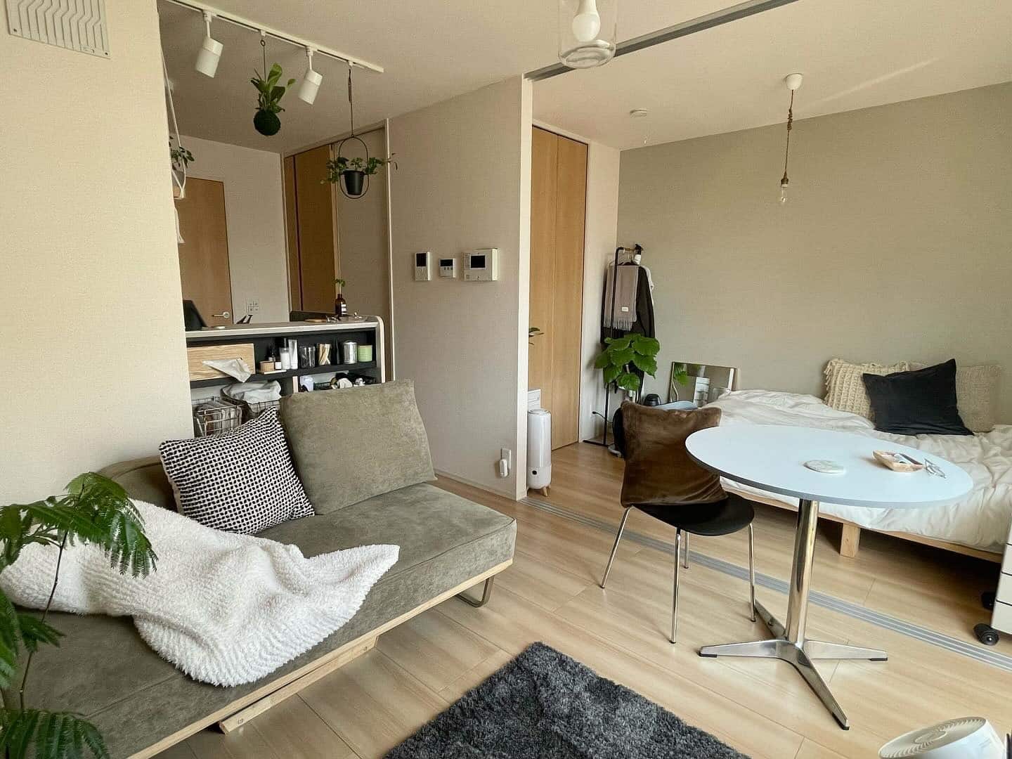 17. Compact Studio Bedroom With Natural Accents - apartment bedroom ideas