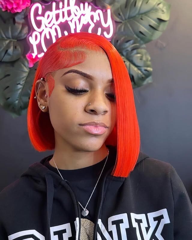 5. Precision Sleek Orange Bob with Sculpted Edges - Orange Hair Color