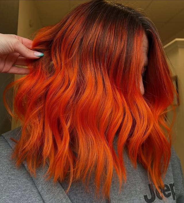 21. Shadowed Copper-Orange Mid-Length Waves - Orange Hair Color