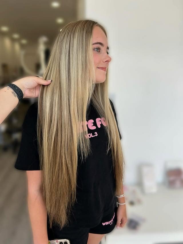 4. Sleek Dark Blonde Length with Subtle Highlight Veil - Dark Blonde Hair Color with Highlights