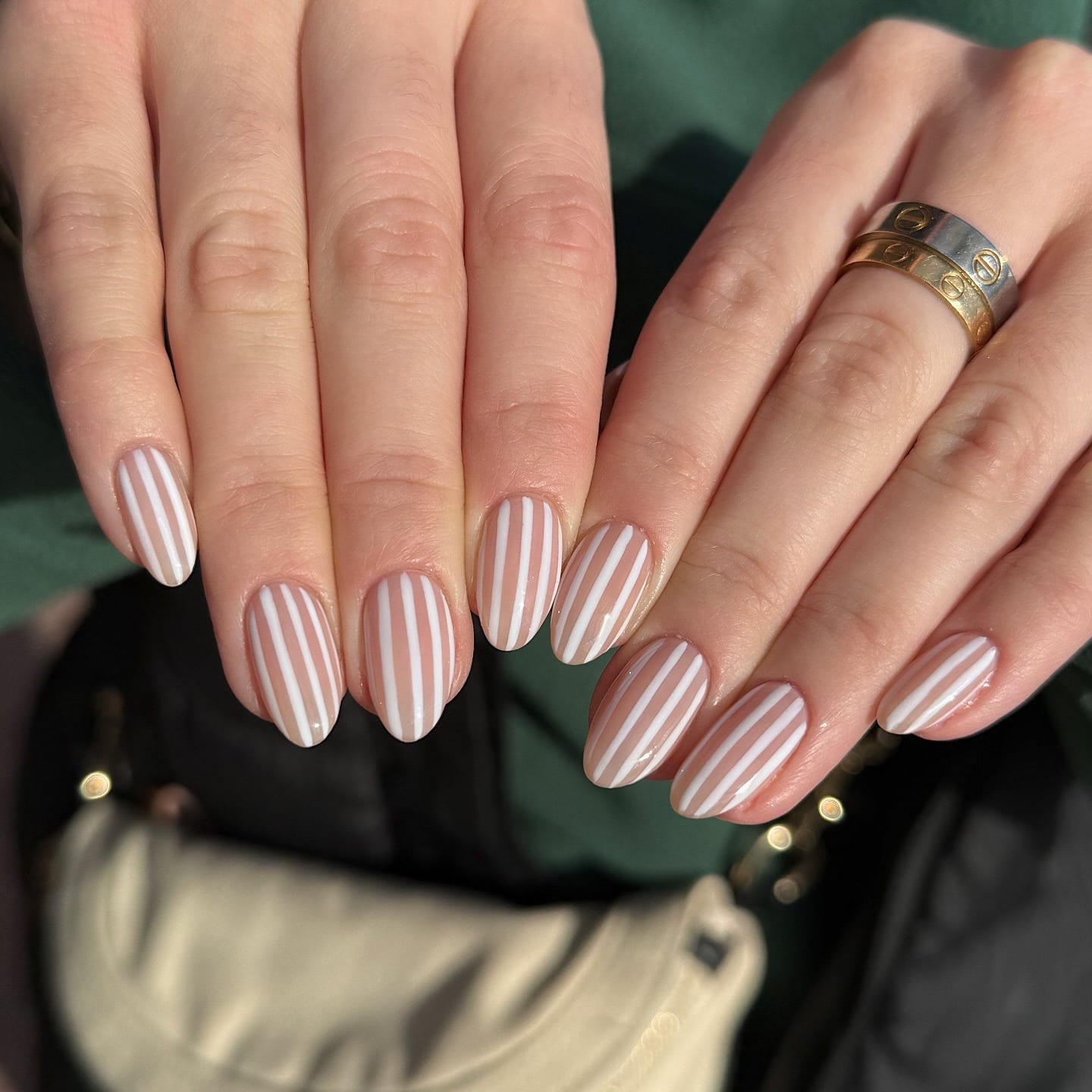 10. Soft Beige & White Minimalist Stripes - striped nail ideas