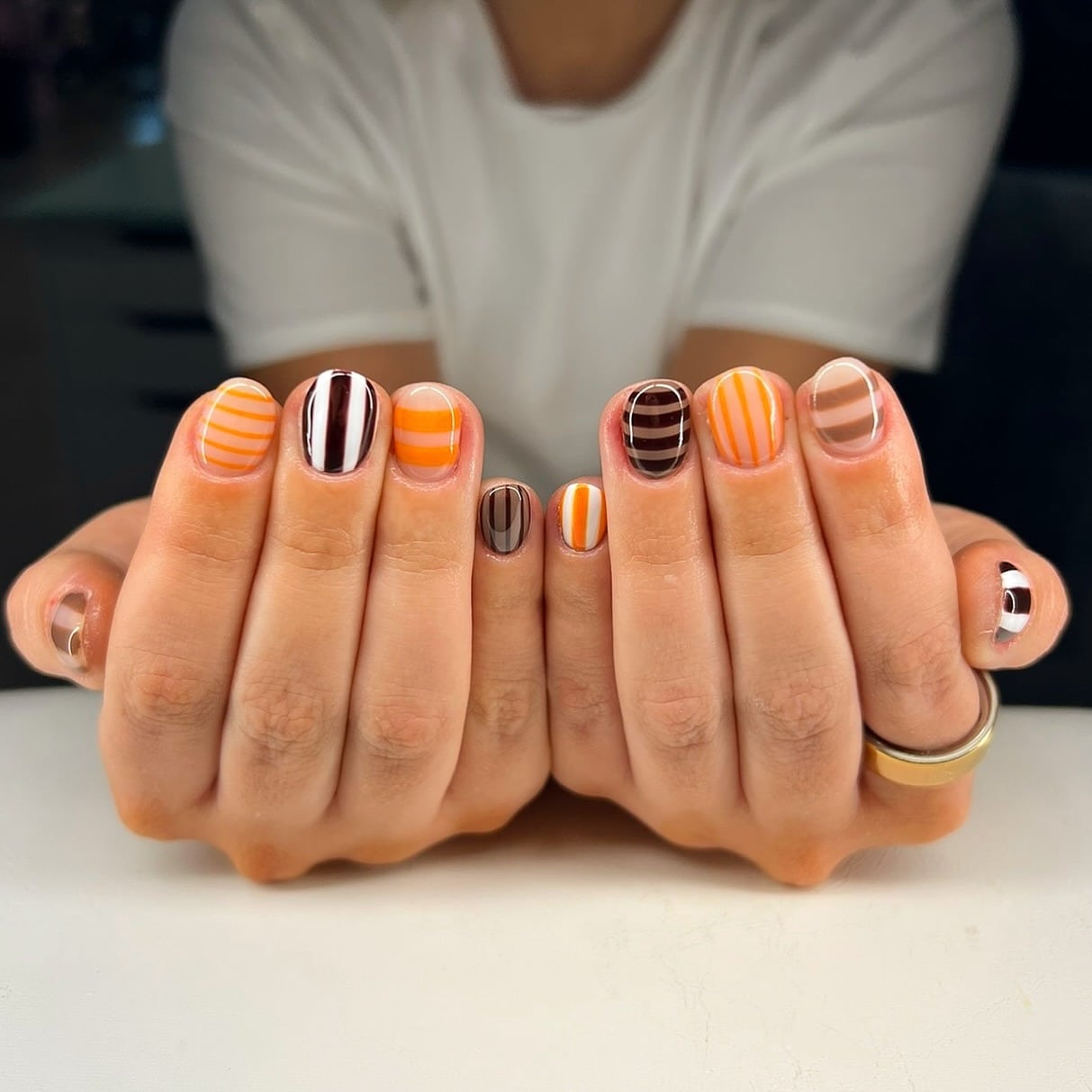 18. Autumn Spice Striped Nail Medley - striped nail ideas