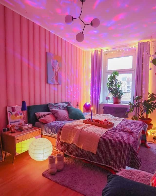 3. Color-Pop Retreat with Playful Lighting - colorful bedroom ideas