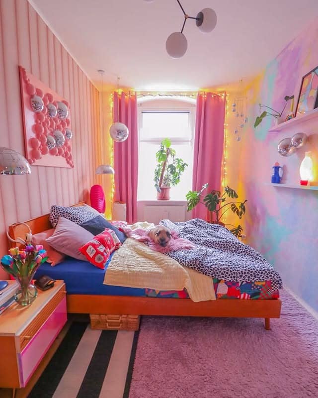 6. Whimsical Pastel Sanctuary with Neon Highlights - colorful bedroom ideas