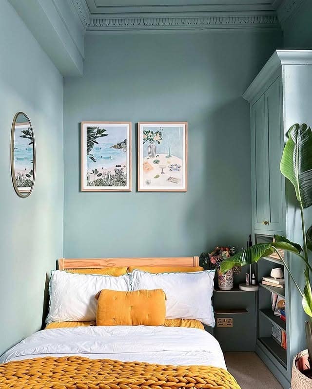 8. Modern Mint Haven with Golden Touches - colorful bedroom ideas