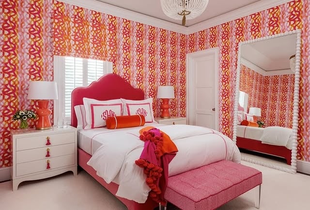 14. Pink Pattern Suite with Crisp White Layers - colorful bedroom ideas