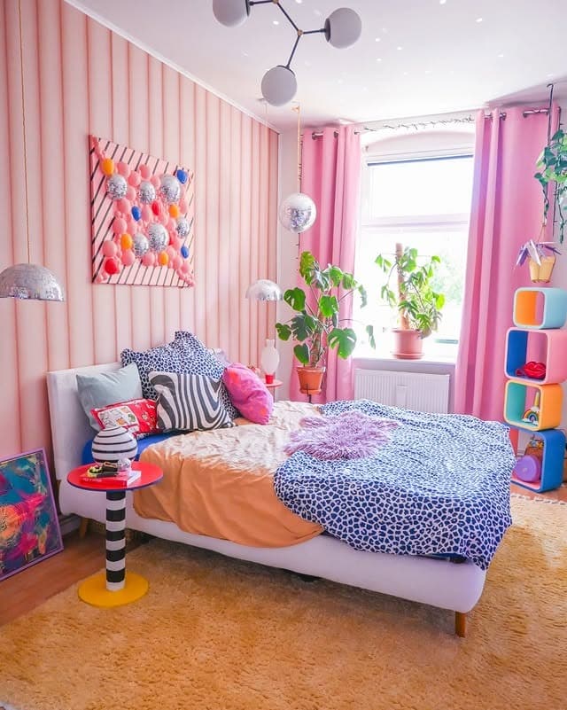 16. Playful Pink Hideaway with Patterned Bedding - colorful bedroom ideas