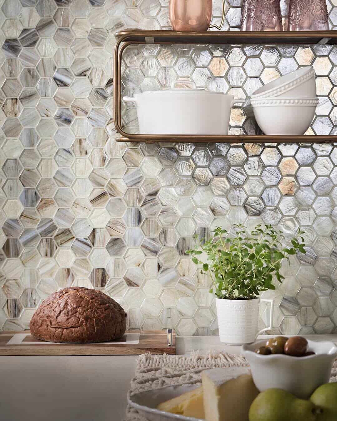 7. Textured Neutral Hex Mosaic with Organic Variation - kitchen backsplash ideas