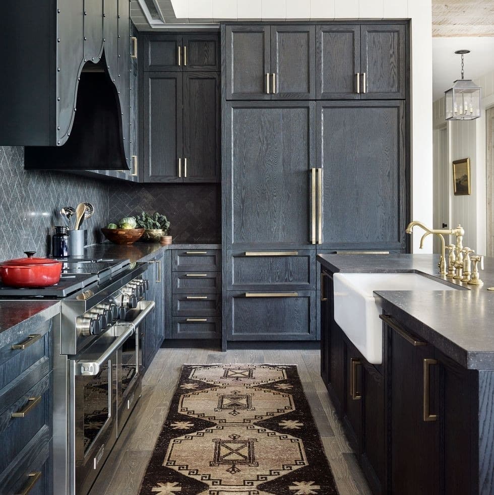 12. Charcoal Chevron Backsplash in a Modern Moody Kitchen - kitchen backsplash ideas