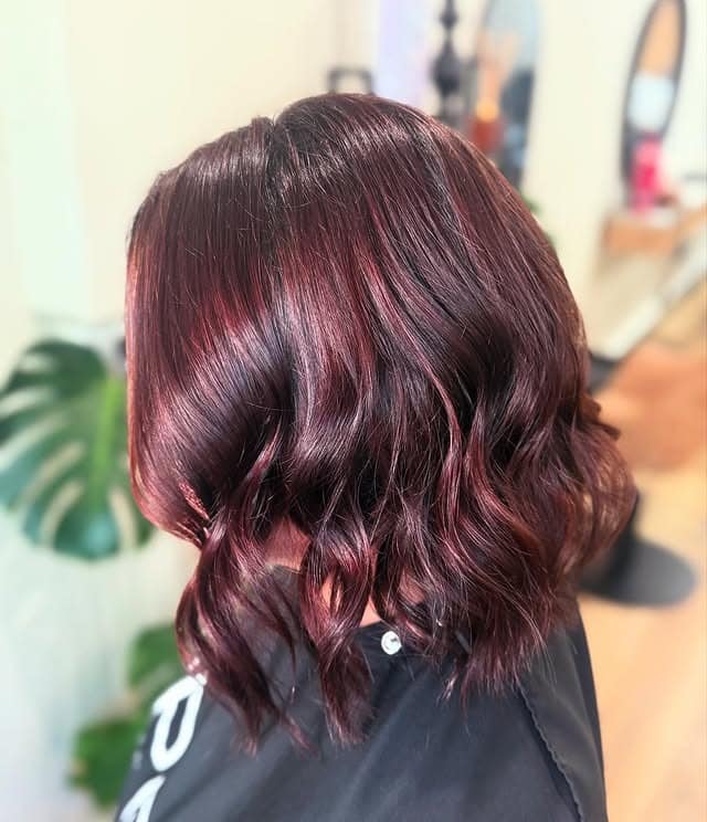 6. Feathered Black-Cherry Layers - Cherry Cola Hair Color