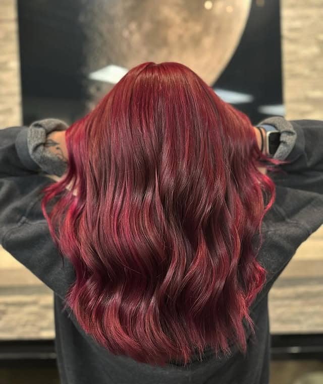 8. Deep Cherry Cola Mid-Length Waves - Cherry Cola Hair Color