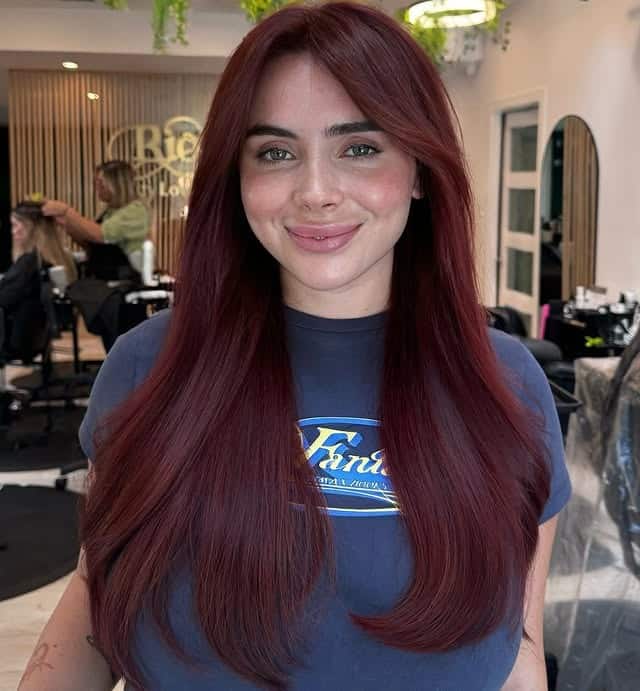 10. Bright Cherry Red Layers - Cherry Cola Hair Color