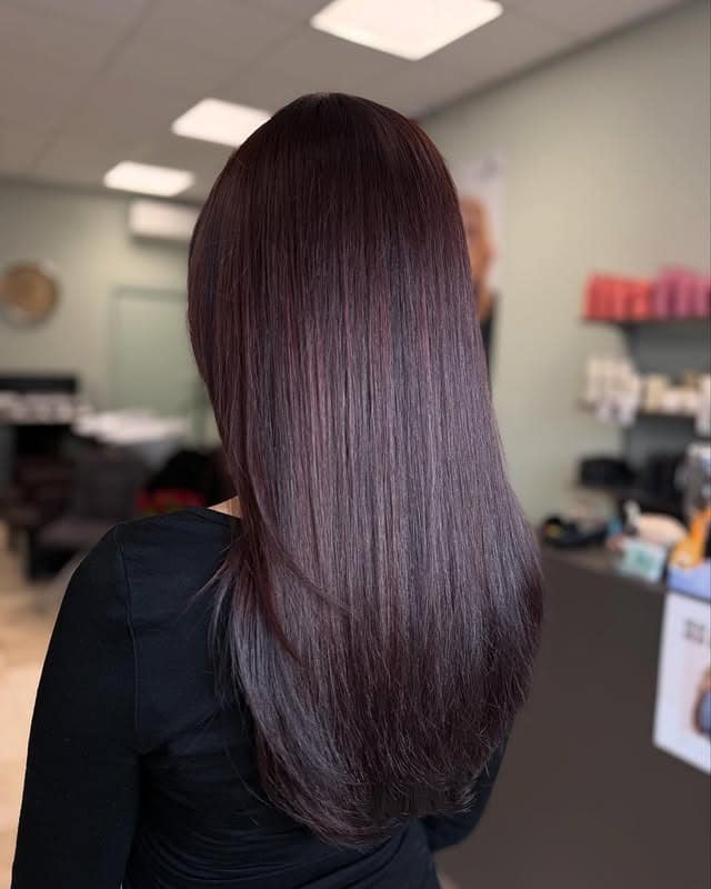 15. Straight Cherry Espresso Layers - Cherry Cola Hair Color