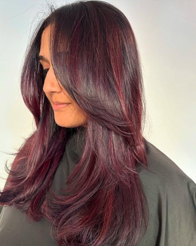 18. Layered Cherry Ribbon Highlights - Cherry Cola Hair Color