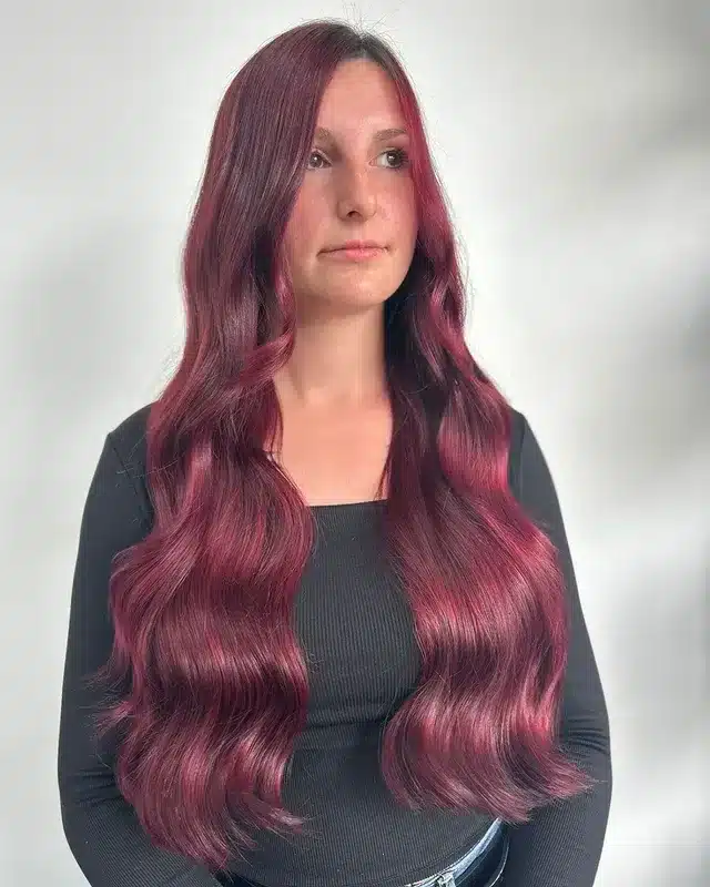 19. Glossy Cherry Berry Waves - Cherry Cola Hair Color