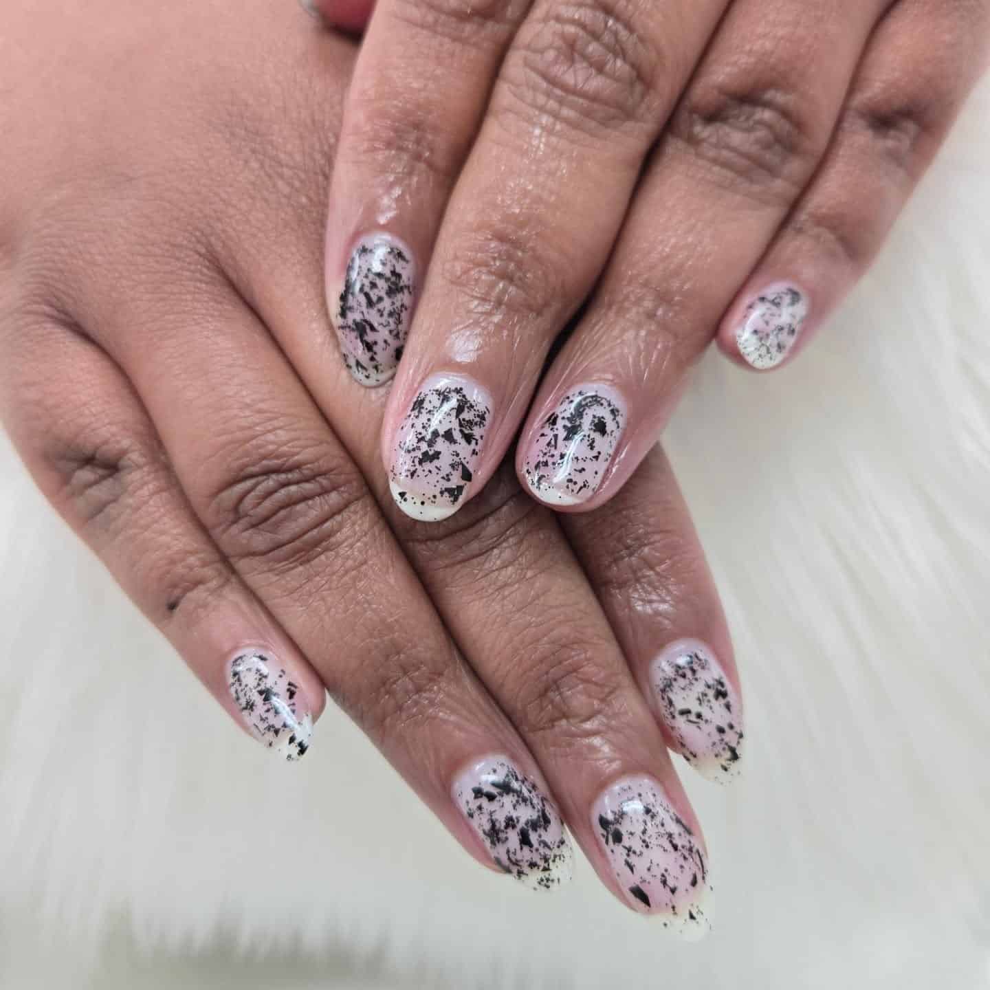 7. Soft Pink Nails with Black Foil Texture - subtle nail ideas