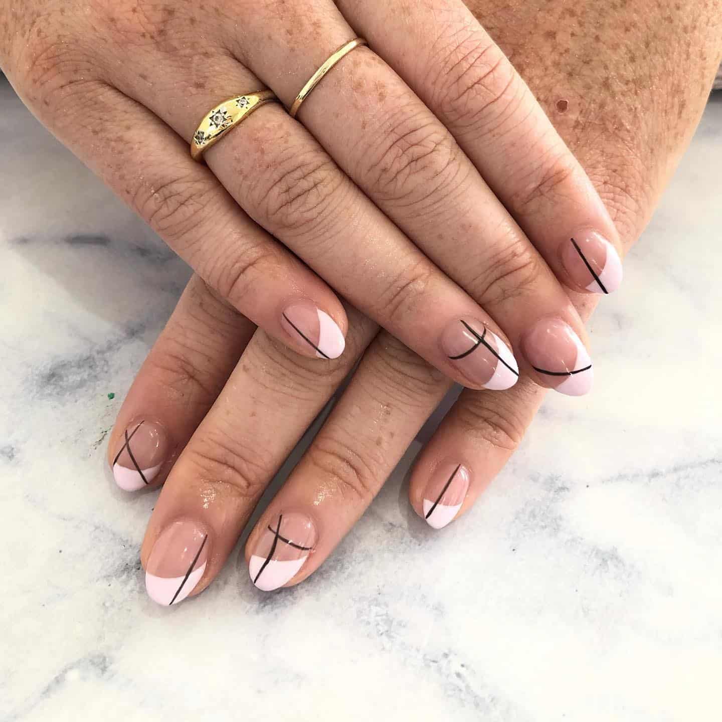 8. Pink Angle-Tip Nails with Clean Line Art - subtle nail ideas